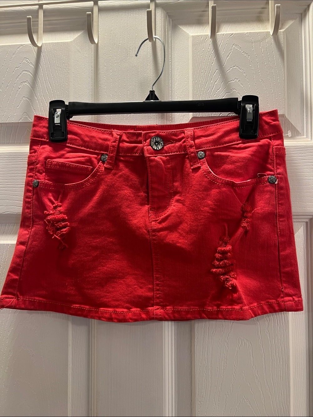 NWT Machine Red Distressed Denim Mini Skirt